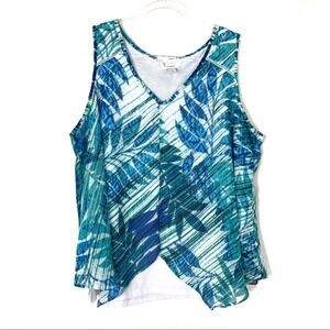 3/$30 CJ Banks | Tropical Blue V-Neck Layered Tank Top 1X